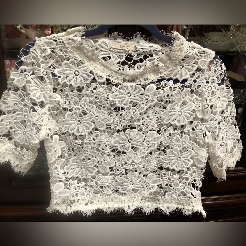 White Lace Floral Crop Top